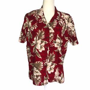 Vintage 80's Ky's Hawaiian Shirt Red Hibiscus